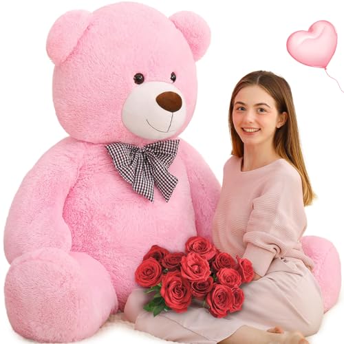 MorisMos 140cm riesen Teddy, Rosa groß teddybär XXL, weich Kuschelbär Plüschbär XXXL, Weihnachten Geschenke Mädchen Freundin Mutter von MorisMos