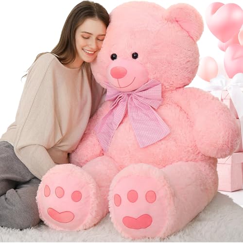 MorisMos 150cm Teddybär groß XXL, Hell-rosa riesen Teddy kuschelbär Plüschbär mit süß Schleife, weich Geschenk für Mädchen Freundin von MorisMos