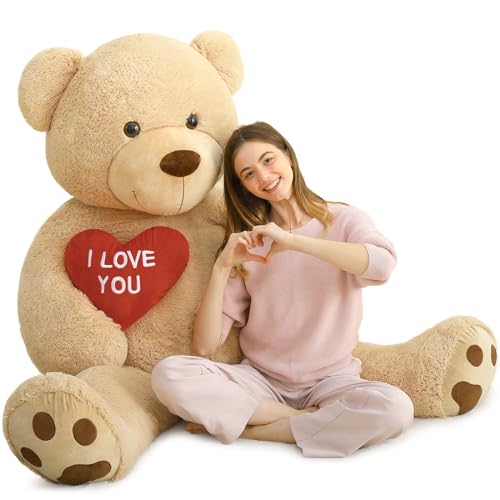 MorisMos 183cm Hellbraun Riesen Teddy mit Herz Rot- I Love You, weich Teddybär groß XXL as Geschenk Valentinstag Plüschbär für Freundin von MorisMos