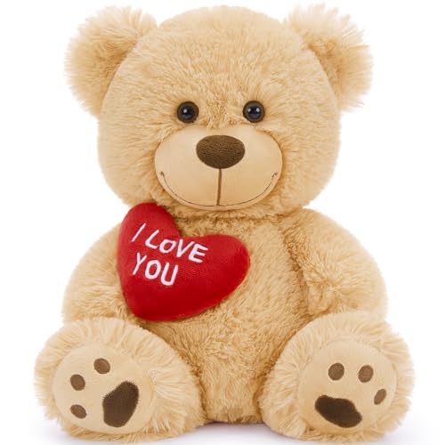 MorisMos süß Valentinstag Liebesgeschenk, klein Teddy Plüschbär mit Herz Rot - I Love You - 30 cm hoch Teddybär Plüschteddy Kuscheltier Schmusetier - Geschenk Kinder mädchen Freundin Kinder Baby von MorisMos