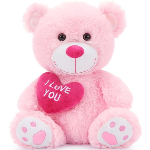 MorisMos 30cm (Höhe) Süß Teddybär klein mit Herz Rot- I Love You, Rosa Plüschbär Plüschteddy weiches Plüschtier Stofftier Kuscheltier zum Verschenken von MorisMos