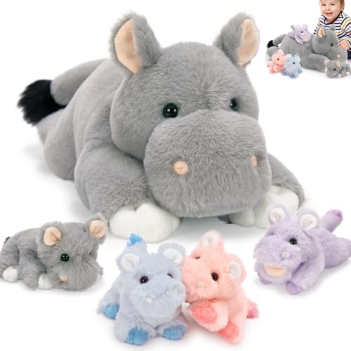 MorisMos 40cm lang Hippo Kuscheltier XXL mit 4 Baby im Bauch, weich Nilpferd plüschtier stofftier, Hippoteddys Geburtstag Weihnachten Geschenk Kinder Baby von MorisMos