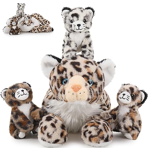 MorisMos 45cm riesen Leopardo Kuscheltier XXL mit 3 Plüschbaby im Bauch, groß liegend Plüsch Leopard XXL, Flauschiger Stofftier Plüschtier Leopardteddy Geschenk für Kinder von MorisMos