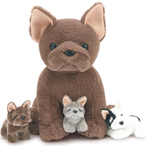 MorisMos 4 stücke Hund Kuscheltier XXL Set, 50cm hoch riesen Französische Bulldogge plüschtier stofftier mit 3 Baby im Bauch, groß Hund Baby Kinder Geburtstag Geschenk von MorisMos