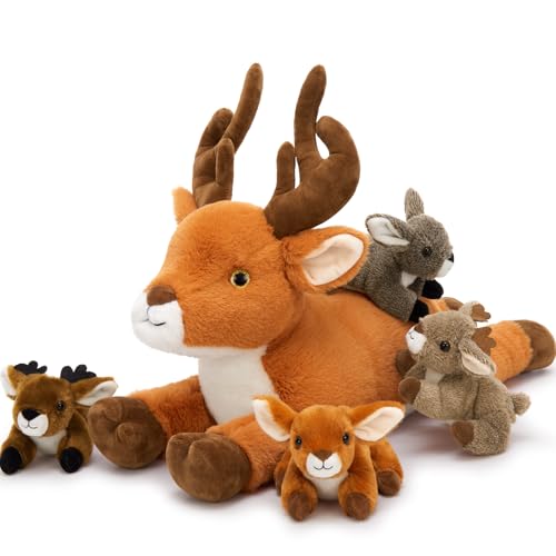 MorisMos riesen Hirsch Plüschtier Set, 45cm groß Elch Kuscheltier XXL mit 4 Babys im Bauch, Rehbock stofftier Geburtstag Weihnachten Geschenk für Jungen Kinder, Deer Plush Toy MorisMos riesen Hirsch Plüschtier Set, 45cm groß Elch Kuscheltier XXL mit 4 Babys im Bauch, Rehbock stofftier Geburtstag Weihnachten Geschenk für Jungen Kinder, Deer Plush Toy von MorisMos