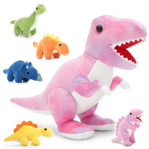 MorisMos 50cm groß Dino Kuscheltier XXL mit Baby im Bauch, Pink weich Dinosaurier Plüschtier Stofftier als Geschenk für Kinder von MorisMos