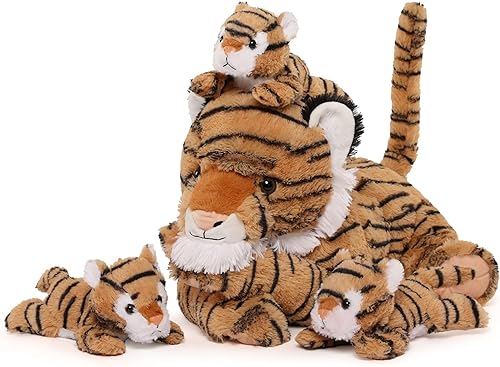 MorisMos 50cm lang Riesen Tiger Kuscheltier XXL mit 3 Babys im Bauch, Groß PlüschTiger Kuscheltiere XXL, Flauschiger Tiger Stofftier Plüschtier fTeddys Jungen Gebutstag Geschenk von MorisMos