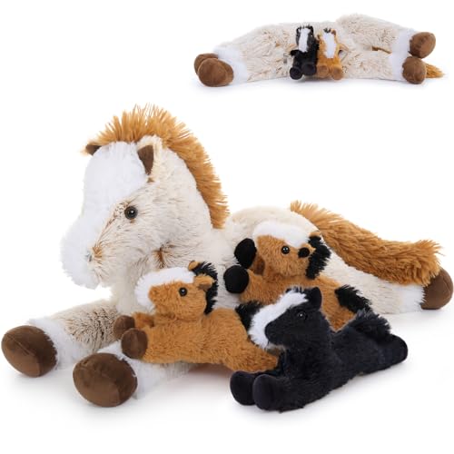 MorisMos 54cm riesen Pferd Kuscheltier XXL mit 3 Baby im Bauch, groß Plüschpferd Kuscheltiere XXL, Flauschiger Stofftier Plüschtier Horse Geschenk für Jungen von MorisMos