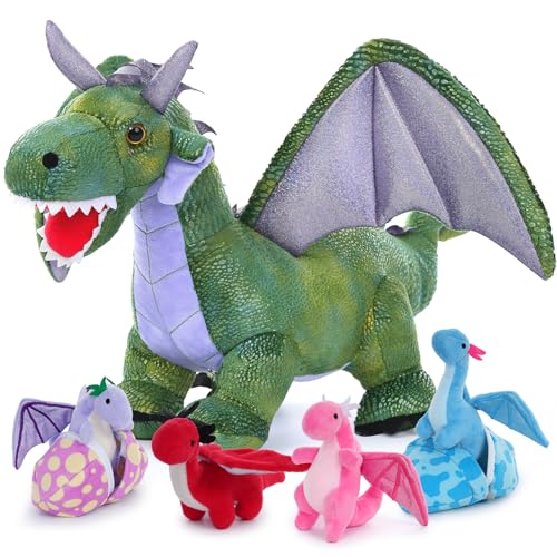 MorisMos 55cm Drache Kuscheltier XXL, Purple-Green Groß Plüschdrache Stofftier,Plüschtier Dragor Dragon Teddys Geburtstag Weihnachten Geschenk für Jungen Kinder Baby von MorisMos