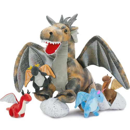 MorisMos 55cm Drache Kuscheltier XXL mit Baby im Bauch, Bunt Grau Groß Plüschdrache Stofftier,Plüschtier Dragor Dragon Teddys Geschenk für Jungen von MorisMos