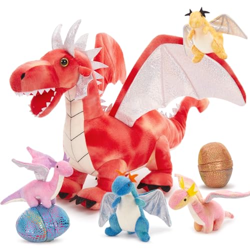 MorisMos 55cm Drache Kuscheltier XXL mit Baby im Bauch, Rot Groß Plüschdrache Stofftier,Plüschtier Dragor Dragon Teddys Geschenk für Jungen von MorisMos