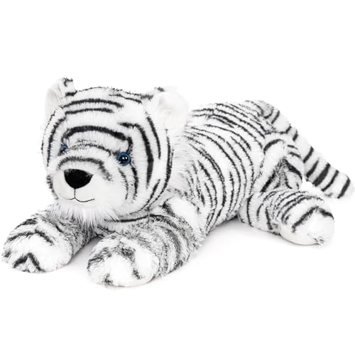 MorisMos 55cm lang riesen weißer Tiger Kuscheltier XXL mit blau Augen,weich liegend weisser Tiger Plüschtier Stofftier,Geburtstag Geschenk Kinder Baby von MorisMos