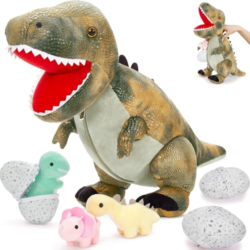 MorisMos 58cm stehend riesen Dino Kuscheltier XXL mit Baby im Bauch, Grau Grün weich Dinosaurier Plüschtier Stofftier als Geschenk für Kinder von MorisMos