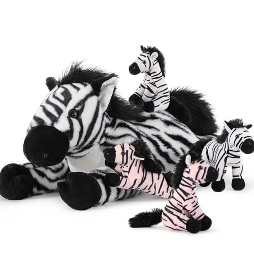 MorisMos 64cm riesen Zebra Kuscheltier XXL mit 4 Baby im Bauch, groß Plüschpferd XXL, Flauschiger Stofftier Plüschtier Zebra Geschenk für Kinder von MorisMos