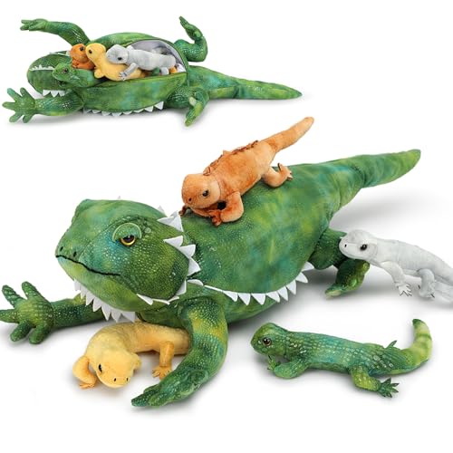 MorisMos eidechsen 67cm lang Riesen Eidechse Kuscheltier mit 4 Babys im Bauch, Grün Groß PlüschEidechse Kuscheltiere XXL, Flauschiger Stofftier Plüschtier Lizard Teddys zum Spielen für Kinder von MorisMos