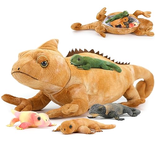 MorisMos 68cm lang Riesen Eidechse Kuscheltier mit 4 Babys im Bauch, Sand-Gelb Groß PlüschEidechse Kuscheltiere XXL, Flauschiger Stofftier Plüschtier Lizard Teddys Geschenk Weihnachten Neujahr von MorisMos