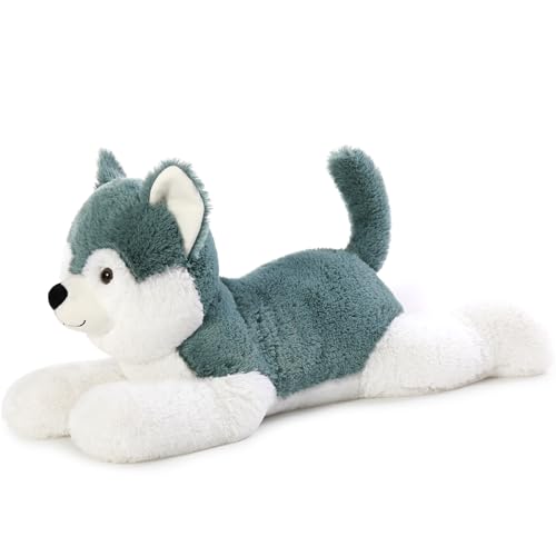 MorisMos 72cm Husky liegend Hund Kuscheltier XXL, Dunkel Blau riesen Plüschhund Stofftier,Geburtstag Geschenk Kinder Baby von MorisMos