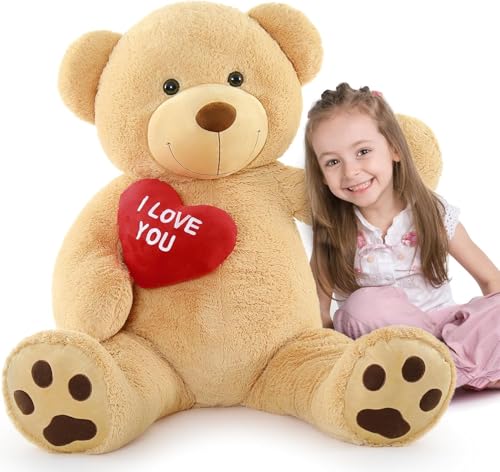 MorisMos 90cm Süß Teddybär groß XXL, romantische Geschenk riesen teddys, Hellbraun Riesen Teddy Bär Kinder mädchen Freundin von MorisMos