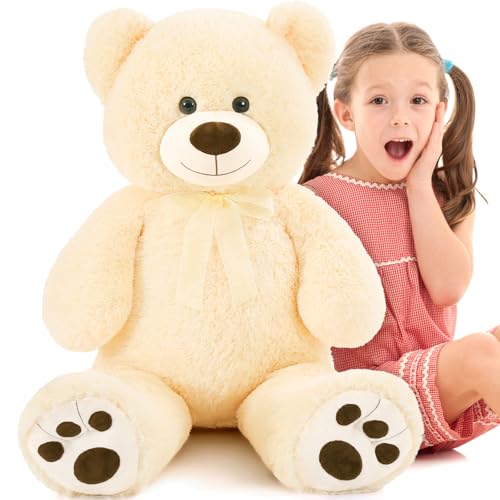 MorisMos 90cm teddybär groß XXL, Süß riesen Teddy bär XXL mit Tatzendruck,Beige Plüschbär Kuschelbär Babys Geschenk von MorisMos