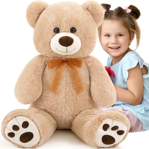 MorisMos 90cm teddybär groß XXL, Süß riesen Teddy bär XXL mit Tatzendruck,Hellbraun Kuscheltier Stofftier Plüschtier für Mädchen von MorisMos