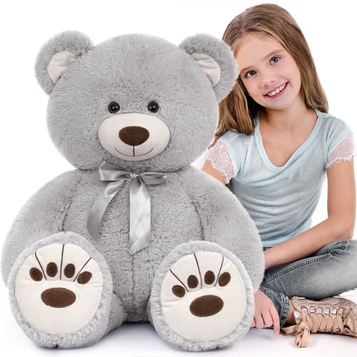 MorisMos 90cm weich Teddybär groß XXL, Grau Süß Kuschelbär Plüschbär Geburtstag Geschenk für Kinder Baby Mädchen von MorisMos