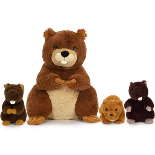 MorisMos 45cm hoch riesen Biber Kuscheltier XXL mit 3 Babys im Bauch, weich groß Biber plüschtier stofftier, Geburtstag Weihnachten Geschenk Kinder Baby Mädchen von MorisMos