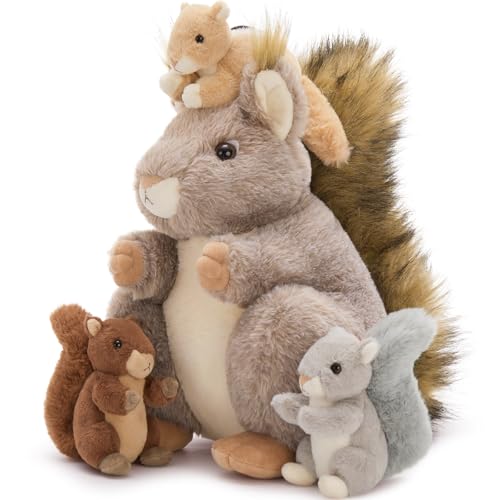 MorisMos Eichhörnchen Kuscheltier XXL mit 3 Baby im Bauch, Süß Eichhörnchen Plüschtier Stofftier, Squirrel Geburtstag Weihnachten Geschenk Kinder von MorisMos