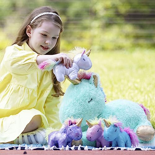 MorisMos Einhorn Kuscheltier groß, 55cm riesen Einhorn Mama mit Babys im Bauch, großes Plüschtier Stofftier mit Regenbogenschwanz als Geschenk(Grün) von MorisMos