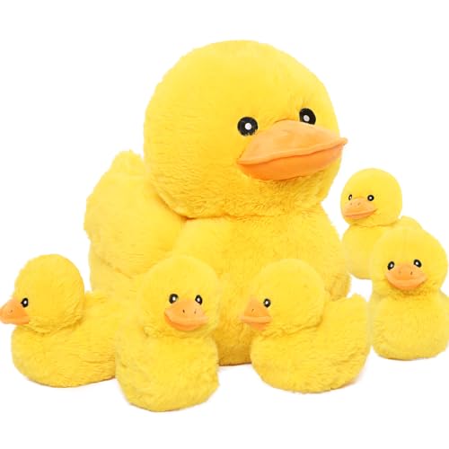 MorisMos Gelb Enten Kuscheltier XXL mit 5 Babys im Bauch, 40cm Cute Plüschtier Enten Duck, Weich Plüsch Duck Stofftier Spielzeug, Geschenk Kleinkind von MorisMos