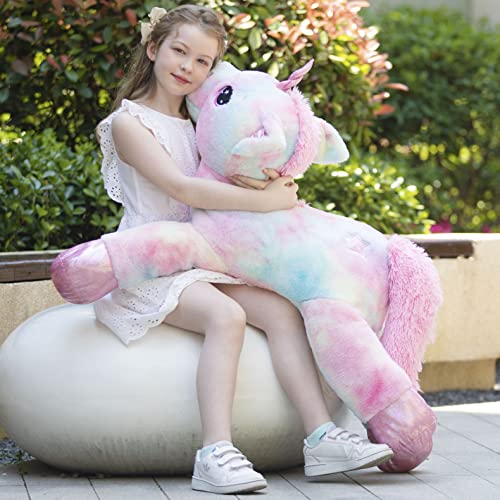 MorisMos 110cm riesen Einhorn Kuscheltier XXL, weich Rosa groß Einhorn plüschtier stofftier XXL, Geburtstag Weihnachten Geschenke Kinder Baby von MorisMos