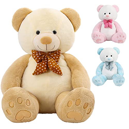 MorisMos Hell-braun Patchwork riesen Teddy,120cm Teddybär groß XXL, Kuscheltier XXL Bär Plüschbär Kuschelbär für Kinder Babys von MorisMos