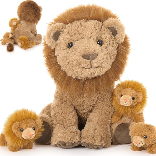 MorisMos Löwe riesen Kuscheltier XXL,45cm sitzende Löwen Stofftier Plüschtier mit 3 Baby im Bauch, Lion Geburtstag Geschenk für Kinder Jungen von MorisMos