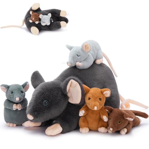 MorisMos Maus Kuscheltier XXL mit 4 Baby im Bauch, weich Ratte Plüschtier Stofftier, Mouseteddy Geburtstag Weihnachten Geschenk für Kinder von MorisMos