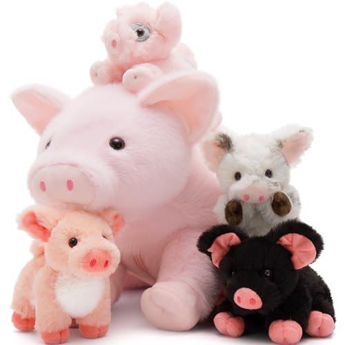 MorisMos Schwein Kuscheltier groß XXL mit 4 Babys im Bauch, süß kuschelig Puppe für Mädchen Kinder, Pig Geburtstag Weihnachten Geschenk Kinder von MorisMos