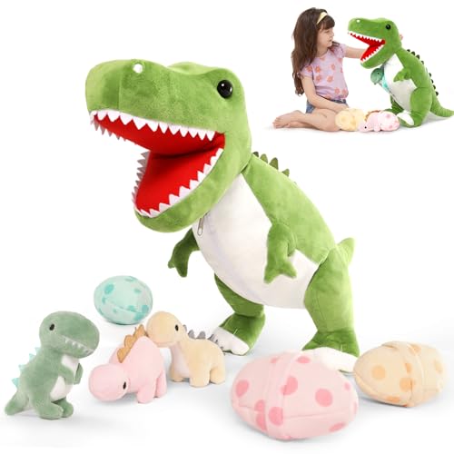 MorisMos 60cm hoch riesen Dino Kuscheltier XXL mit 3 Baby im Bauch, groß Dinosaurier Plüschtier Stofftier, weich Dino Spielzeug Plüschdino für Kleinkind Jungen Weihnachten Geschenk von MorisMos