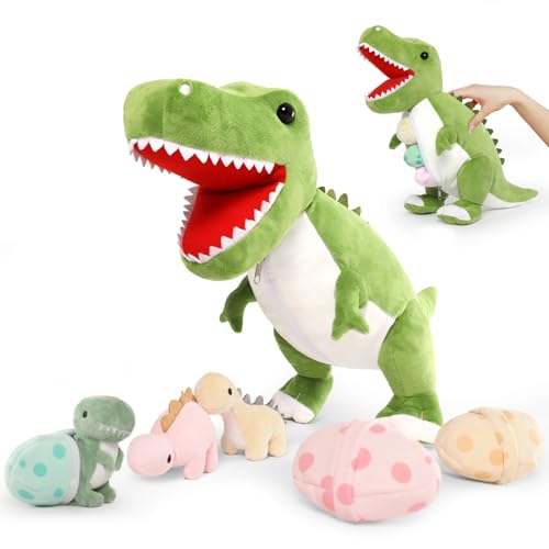 MorisMos 60cm hoch riesen Dino Kuscheltier XXL mit 3 Baby im Bauch, groß Dinosaurier Plüschtier Stofftier, weich Dino Spielzeug Plüschdino für Kleinkind Jungen Weihnachten Geschenk von MorisMos