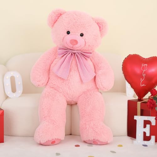 MorisMos 120cm großer teddybären mit Schleife, weich Süß riesen Teddy Teddys, Rosa Kuscheltier XXL Mädchen Freundin Frauen Mutter Kinder von MorisMos