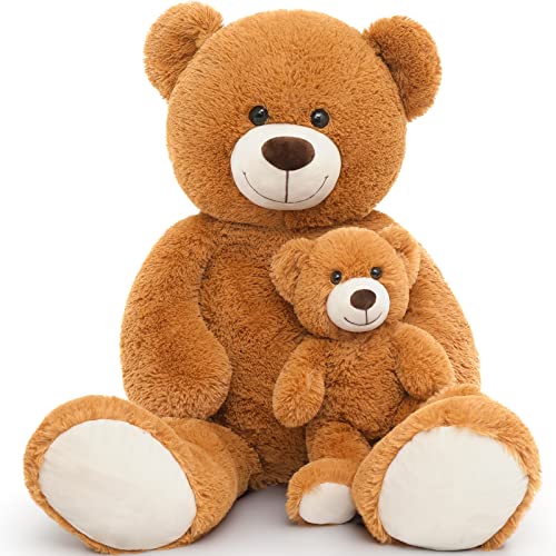 MorisMos Weihnachts Personalisiert Geschenk,100cm riesen Teddy mit Namen oder Wunschtext, Braun groß Teddybär XXL mit BabyPlüschbär Kuschelbär von MorisMos