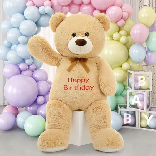 MorisMos Weihnachts Personalisiert Geschenk,130cm riesen Teddy Weihnachtsdeko, Apricot groß Teddybär XXL Plüschbär Kuschelbär für Kinder von MorisMos