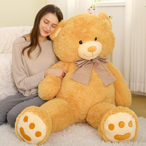 MorisMos großes riesen Teddy 120cm- Hellbraun Teddybär XXL Stofftier Plüschtier Kuscheltiere, weich Kuschelbär Spielzeug Baby Kissen mit großer süßer Schleife von MorisMos