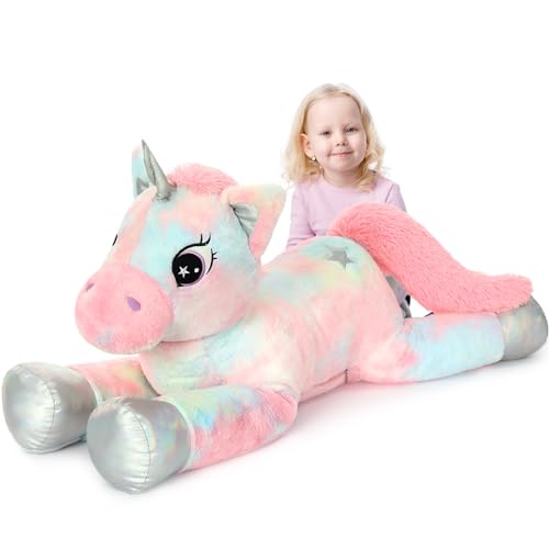 MorisMos riesen Einhorn Kuscheltier XXL,110cm rosa bunt groß Einhorn plüschtier Stofftier, Geburtstag Weihnachten Geschenk für Mädchen Baby von MorisMos