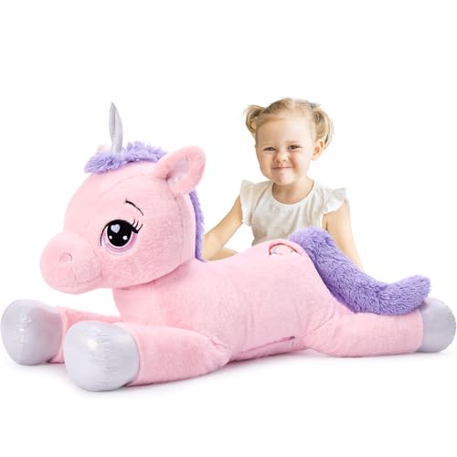 MorisMos riesen Einhorn Kuscheltier XXL,110cm rosa Lilac Einhorn plüschtier Stofftier, Geschenk für Mädchen Kinder von MorisMos