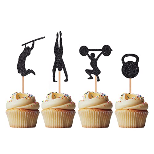 Morndew 24 Stück Gym Workout Cupcake Topper mit Glitzer Gewichtheben Tauchen Horizontale Bar Kugelhanteln Bodybuilding für Fitness Mottoparty Geburtstag Party Babyparty Hochzeit Party Dekorationen von Morndew