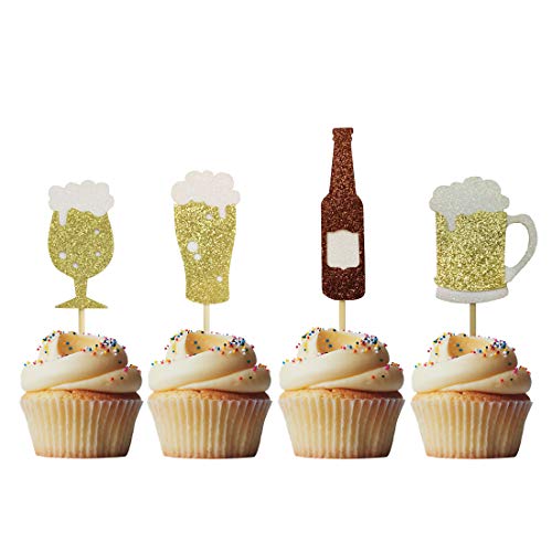 Morndew 24 Stück Kelch Bierglas Champagner Cheers Cupcake Topper für Festival Neujahr Party Feier Geburtstag Party Hochzeit Party Dekorationen von Morndew