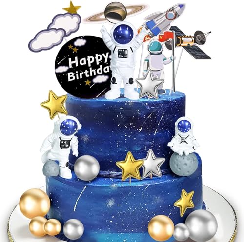 22Pcs Astronaut Weltraum Kuchen Toppers Weltraum Kuchen Dekorationen Weltraum Themed Party Supplies Astronaut Figurines Planet Rocket Sterne und Perle Kugeln DIY Kuchen Toppers für Kinder Geburtstag von Morofme