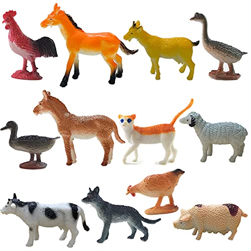 Morofme 12pcs Mini Farm Animal Figuren, Farm Animal Cake Cupcake Topper, Realistische Farm Animal Figuren, Kunststoff Miniatur Farm Stall Geflügel Playset Spielzeug, Simulation Animal Educational Toy von Morofme