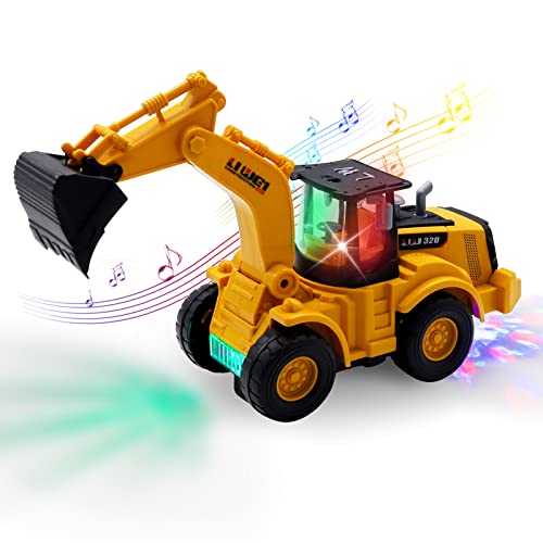 Morofme Bagger Spielzeug Kinderspielzeug Baggerwagen Automatisches Gehen mit Ton und Licht Baufahrzeuge Kinderauto Lernspielzeug mit Lichtern und mehreren Musik für 3 4 5 6 7 Jahre von Morofme