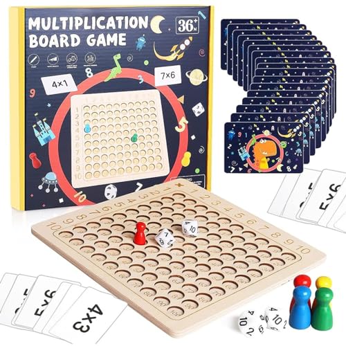 Morofme Hölzernes Montessori Multiplikation Addition 1x1 Mathe Lernbrett Spiel hölzernes Rechenbrett Kind pädagogisches Zählen Mathe Spielzeug mit Schachbrett Brett Tabelle Würfel Kartenspiel für Fami von Morofme