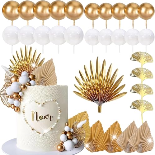Morofme Tortendeko 29 Stück, Boho Tortendeko, Gold Blattpalmenblatt Kugeln Cake Topper, Kuchen Dekorationen für Hochzeit Babyparty Geburtstag Morofme Tortendeko 29 Stück, Boho Tortendeko, Gold Blattpalmenblatt Kugeln Cake Topper, Kuchen Dekorationen für Hochzeit Babyparty Geburtstag von Morofme