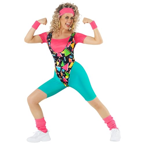 Morph 80er Aerobic Kostüm Damen, 80er Jahre Aerobic Outfit, Kostüm Aerobic Outfit 80er, Body Aerobic 80er, Aerobic Body 80er Neon, 80er Jahre Body - 2XL von Morph